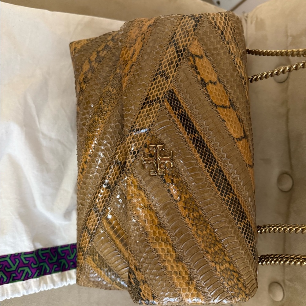 Tory Burch Tan and Brown Snake Print Shoulder Bag